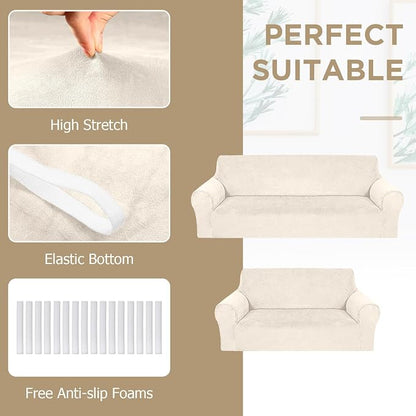 Peryiter 2 Pcs Sofa Covers Couch and Loveseat Covers Set Stretch Sofa Slipcover - Image 3