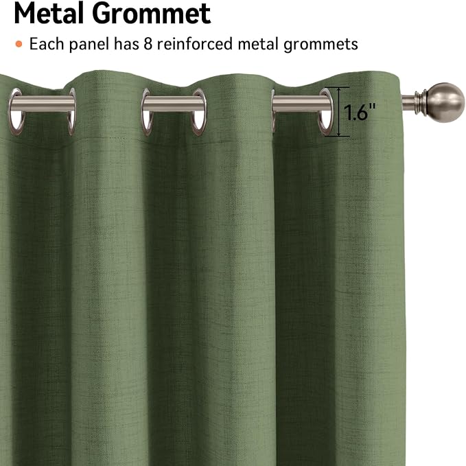 100% Blackout Linen Textured Curtains 90 Inch Long, Olive Green | 100% Blackout - Image 6