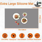 35.4''x23.6''(90cmx60cm) Extra Large Silicone Mat for Kitchen Counter, Heat Resistant Countertop Protector, Non-Slip Waterproof Kitchen Island Mat, Easy to Clean, Light Gray