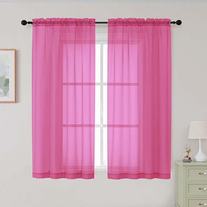 Hot Pink Sheer Curtains for Bedroom Living Room 54 Inch Length 2 Panels Set by WelvetBLK