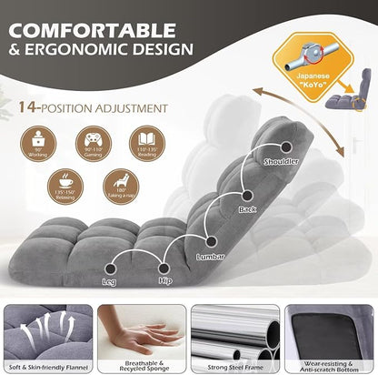 Folding Floor Gaming Chair 14-Poistion Cushioned Adjustable Floor Lazy Sofa - Image 5