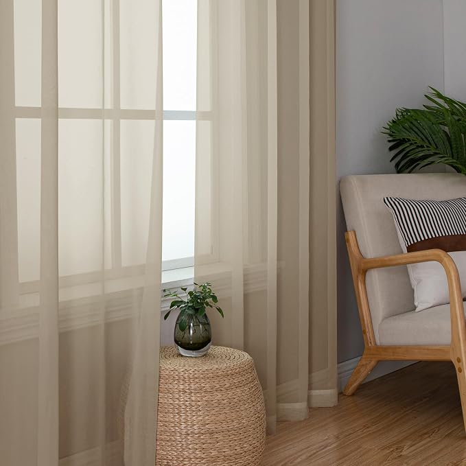 Simplebrand Taupe Sheer Curtains 84 Inches Long 2 Panels, Light Filtering Rod - Image 5