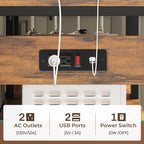 Itaar Bakers Rack with Power Outlet and LED Light, 45.3 Inch Farmhouse Coffee Bar Cabinet, Kitchen Microwave Stand with Storage, Glass Cabinet, Goblet Holder and 8 Hooks (Rustic Brown)