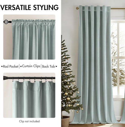 MIULEE Velvet Curtains 52x90 inches 2 Panels Misty Blue Blackout Curtains | - Image 2