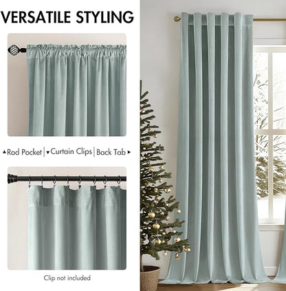 MIULEE Velvet Curtains 52x96 inches 2 Panels Misty Blue Blackout Curtains | - Image 2