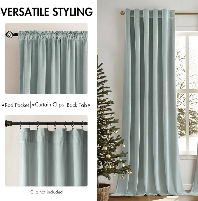 MIULEE Velvet Curtains 52x108 inches 2 Panels Misty Blue Blackout Curtains | - Image 2