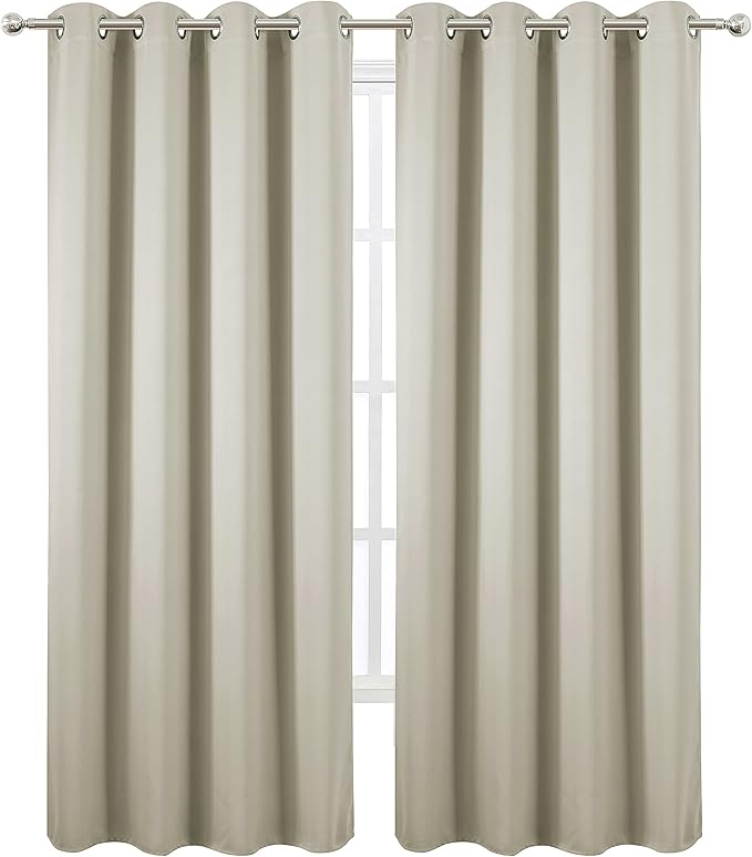 Light Beige Blackout Curtains 52 x 84 Inch Long Beige Curtains Set of 2 Panels - Image 2