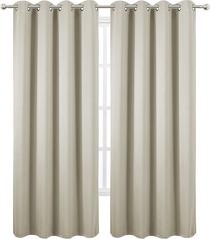 Light Beige Blackout Curtains 52 x 84 Inch Long Beige Curtains Set of 2 Panels - Image 2