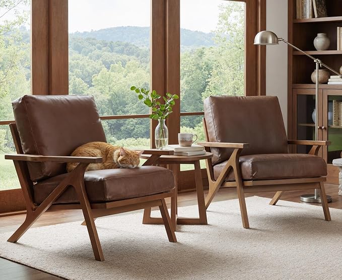 HNY Mid Century Arm Chairs Set of 2, Retro Accent Armchair - Image 5