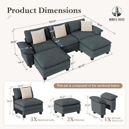 HERA'S HOUSE 124" Modular Sectional Sofa, Oversized U Shaped Couches - Image 2