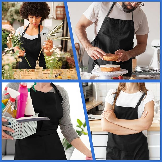 4 Pack Chef Apron, Adjustable Apron with 2 Pockets, Unisex Personalised Apron for Cooking, Kitchen, Restaurant