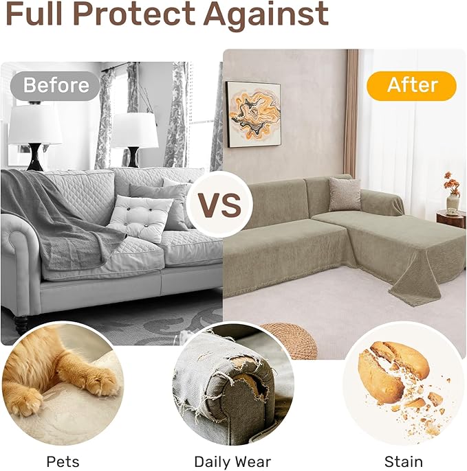 2 Pieces Sectional Couch Covers L Shaped Cover XXL Quicksand | Thick Washable - Image 4