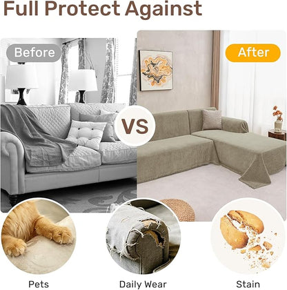 2 Pieces Sectional Couch Covers L Shaped Cover XXL Quicksand | Thick Washable - Image 4