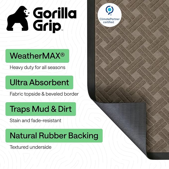 GORILLA GRIP 100% Waterproof All-Season WeatherMAX Doormat, US Designed Natural - Image 2