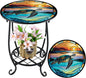 Cinnvoice Outdoor Side Table Round Small Mosaic Patio Accent Indoor End Plant by Cinnvoice