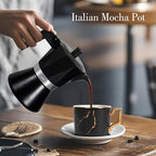 Moka Pot, 6-Cup Espresso Maker, 300ml Portable Stovetop Espresso Maker, Percolator Coffee Pot Compatible with Induction Cooktops, Suitable for Home and Camping (Black)