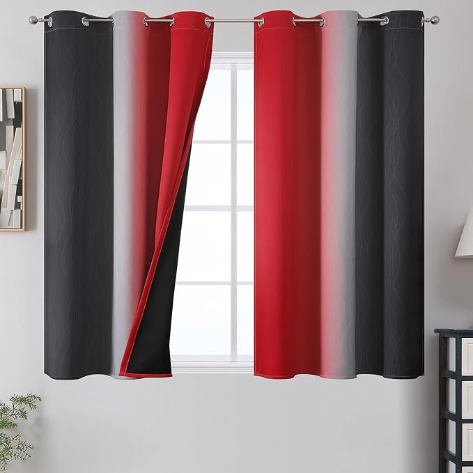 Red and Black Ombre Blackout Bedroom Curtains 45 Inch Long | Room Darkening by ESTELARTEXTILER