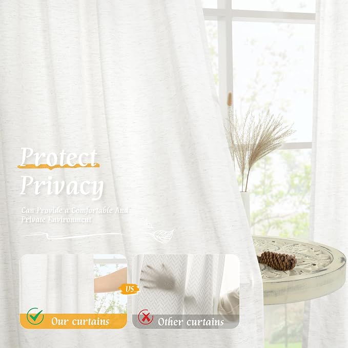 Light Filtering Ivory White Linen Curtains 45 Inches Long - Image 5