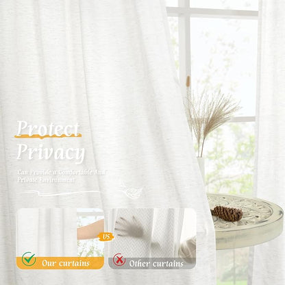 54 Inch Length Ivory White Linen Curtains - Image 5