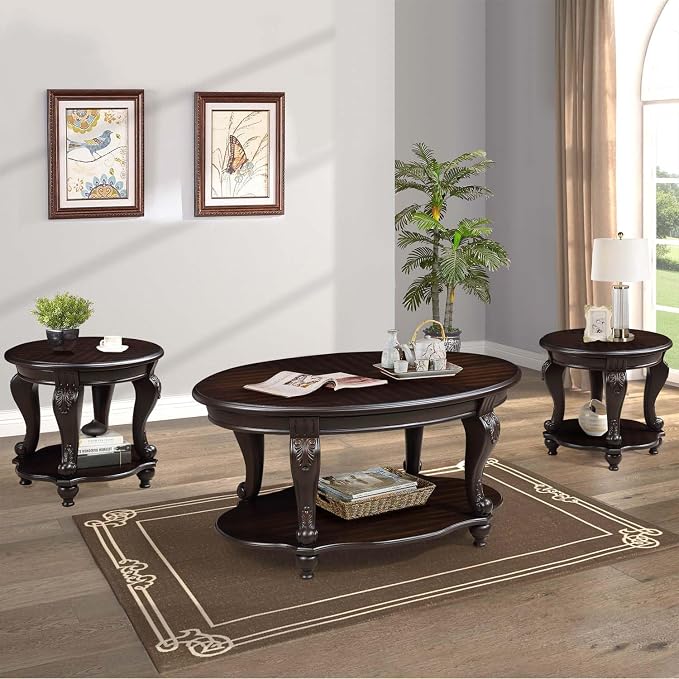Oval Wood Coffee Table for Living Room, 2-Tier Solid Wood Coffee Table - Image 7