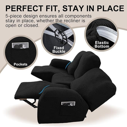 5-Piece Recliner Sofa Covers, Stretch Geometric Strokes Jacquard Recliner Sofa - Image 4