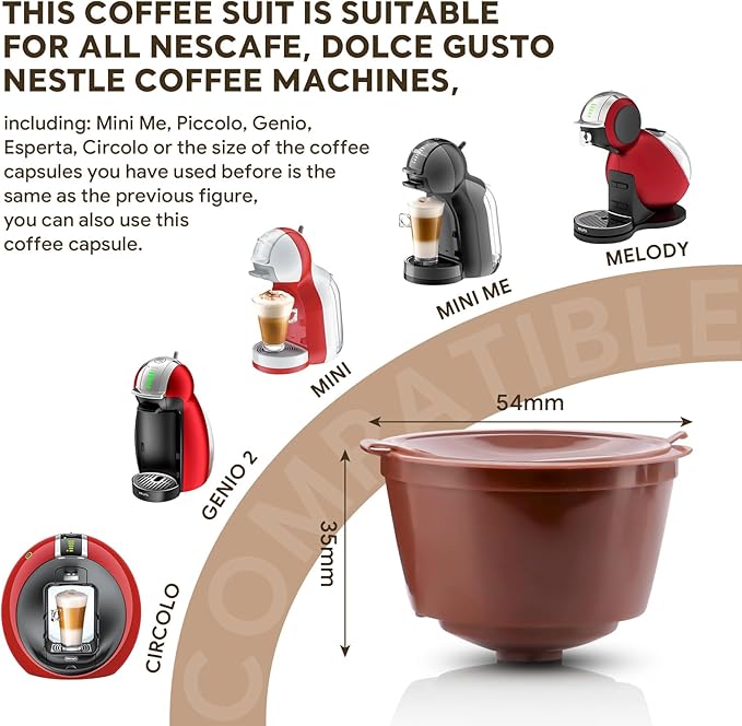 Dolc* Gu*to Refillable Capsules Reusable Coffee Pods Compatible for Nescafe Dolc* Gusto Brewers rich crema version（1Pcs Black+2 Pcs Brwon）