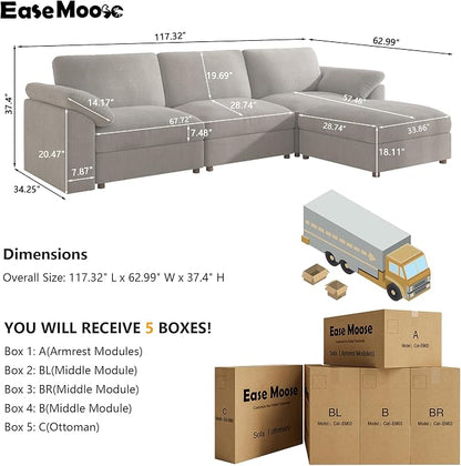 EASE MOOSE Oversized Sectional Modular Sofa, L Shape Sectional Couch Wide Deep - Image 2