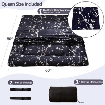 MAXYOYO Japanese Floor Mattress Navy Floral Printed Futon Mattress Foldable - Image 2