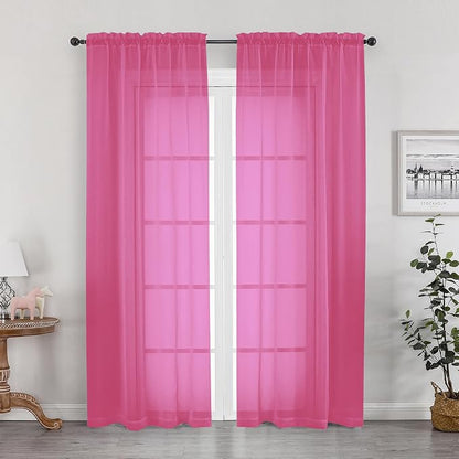 Hot Pink Sheer Curtains 84 Inches Long by OWENIE