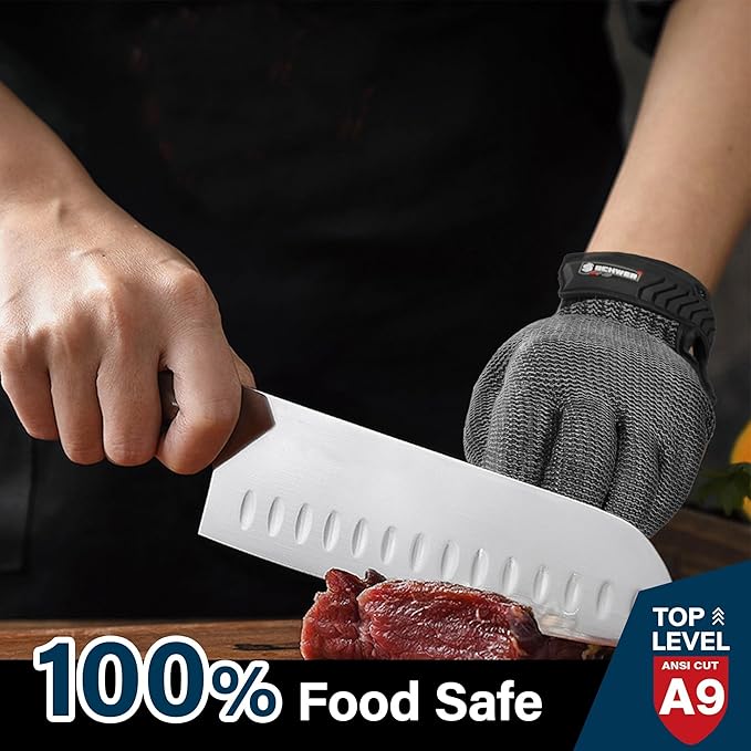 Schwer Ultimate Cut Resistant Gloves Beyond ANSI A9, Reinforced Stainless Steel Glove, Food Grade Mesh Metal Gloves for Butcher Meat Cutting, Oyster Shucking, Mandoline, Non-PFAS, PR1708 (XL, 1 PCS)