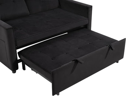 Sofa Bed, Pull Out Couch with Side Pockets, 3 in 1 Velvet Fabric Loveseat - Image 8
