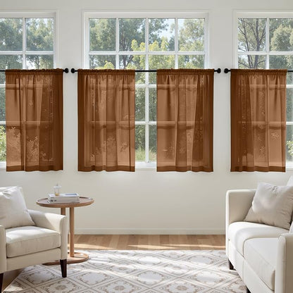 MIULEE Dark Brown Sheer Curtains 63 Inches Long 4 Panels 42 x 63 Inches | Light - Image 4