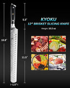 KYOKU Gin Series 12" Brisket Slicing Knife, Meat Carving Knife with Silver PVD Coating Mosaic Pin Handle for Professional Chef & Home Cook, Japanese VG10 Steel Slicer for Meat Fruit Vegetables