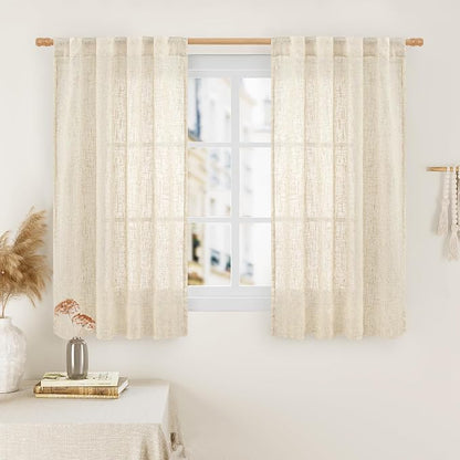 54 Inch Semi Sheer Window Linen Curtains, Light Filtering Panels | Faux Linen by LAMIT