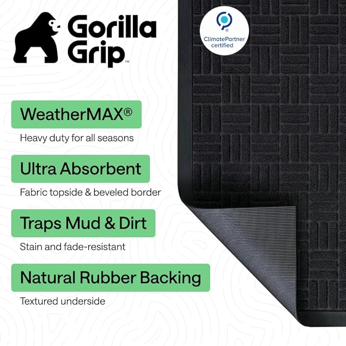 GORILLA GRIP 100% Waterproof All-Season WeatherMAX Doormat US Designed Natural - Image 2
