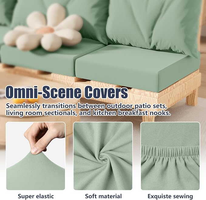 8Pcs Outdoor Cushion Covers, Stretch Patio Furniture Couch Chair Slipcovers | - Image 7