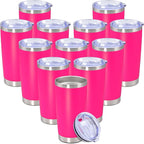 20 oz Tumbler with lid Double Wall Vacuum Insulated Tumblers Stainless Steel Coffee Mug Travel Coffee Tumbler Powder Coated Tumbler Cup Keep Hot&Cold - (Hot Pink 12 Pack)