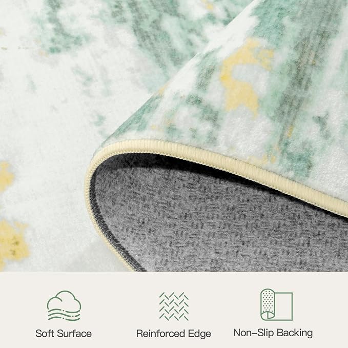 8x10 Area Rug for Living Room, Abstract Washable Large Rugs, Light Green | Soft - Image 7