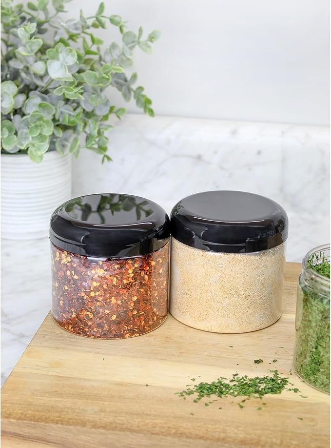 Cornucopia Brands 16oz Clear Plastic Jars w/Domed Lids (6-Pack); BPA Free PET Stackable Straight Sided Canisters for Bathroom & Kitchen Storage