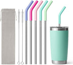 Stainless Steel Straw for 20 oz YETI Tumbler, 8.5in Metal Straight Straws Reusable with Silicone Tip for Milk, Juice, Cola, Coffee- 2 Cleaning Brushes & 1 Portable Bag