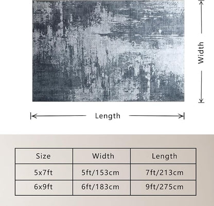 Living Room Rug 8x10 Dark Grey Area Rugs Machine Washable Abstract Boho Large - Image 2
