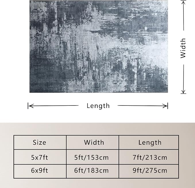 Entryway Rug 3x5 Dark Grey Bedroom Area Rug Washable Non Slip Abstract Boho Rugs - Image 2