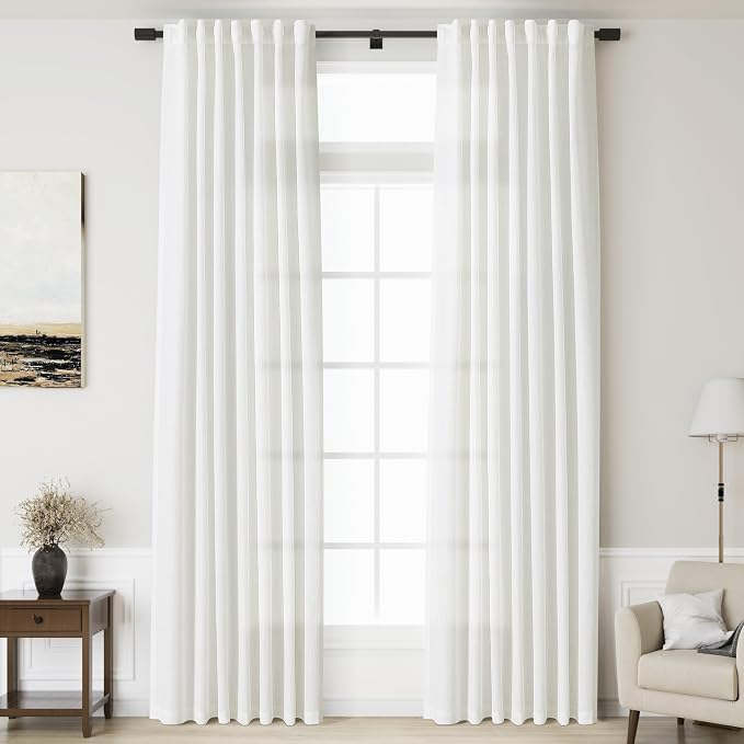 Linen Off White Curtains 132 inch Extra Long by Nanspring