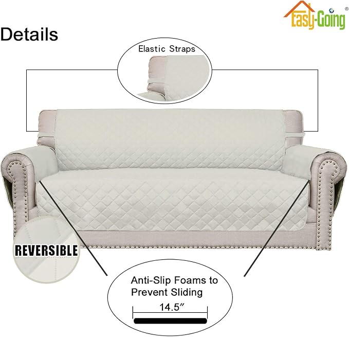 Easy-Going Reversible Couch Cover, 3 Cushion Sofa, Ivory/Ivory | Machine - Image 3