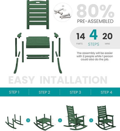 SERWALL Outdoor Rocking Chair Set of 4, Oversized HDPE Patio Rocking Chair - Image 5