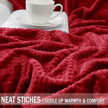 Exclusivo Mezcla Soft Waffle Fleece Bed Blanket Twin Size, Deep Red | - Image 6