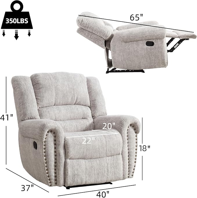 CANMOV Manual Recliner Chair Set of 2, Classic and Traditional Manual Recliner - Image 2