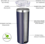 VEGOND Stainless Steel Tumblers Bulk 6 Pack, 20 oz Vacuum Insulated Skinny Tumblers with Lid and Straw, Double Wall Coffee Mug, Travel Water Cup, Navy Blue