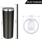 VEGOND Stainless Steel Tumblers Bulk 8 Pack, 20 oz Vacuum Insulated Skinny Tumblers with Lid and Straw, Double Wall Coffee Mug, Travel Water Cup, Black
