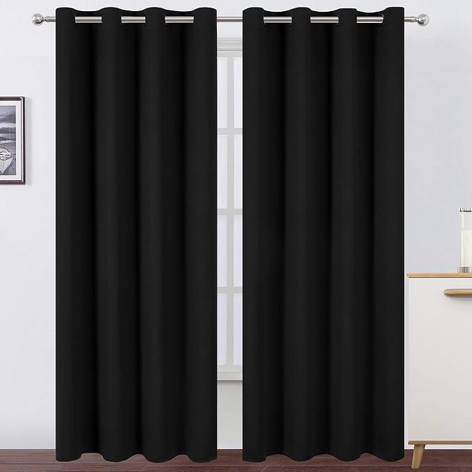 Blackout Curtains 66 x 95 inch/Black Curtains Set of 2 Panels/Thermal Insulated by Lemomo